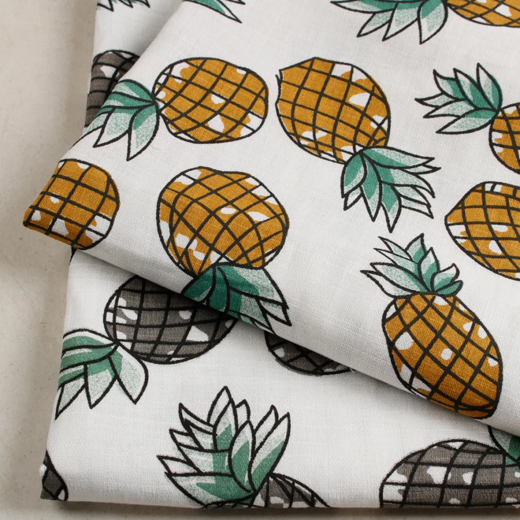 Hot Selling Breathable 100% Polyester Woven Pineapple Cartoon Digital Printing Fabric for Hawaii Beach Pants