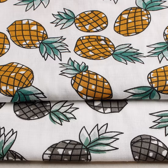 Hot Selling Breathable 100% Polyester Woven Pineapple Cartoon Digital Printing Fabric for Hawaii Beach Pants